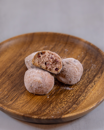 Strawberry and raspberry snowball, all naturally flavoured, crafted by Okaeri Bakery in London 