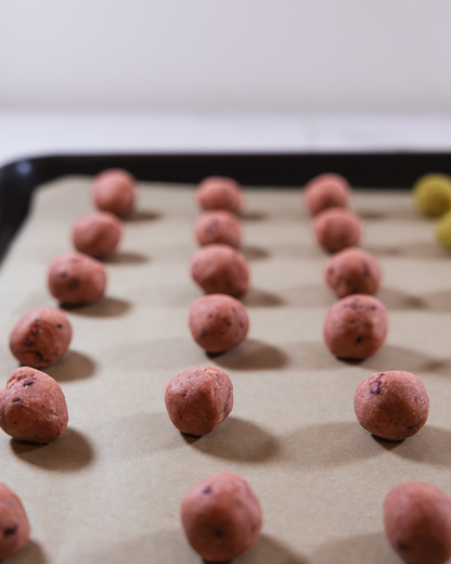 Strawberry and raspberry snowball, all naturally flavoured, crafted by Okaeri Bakery in London 